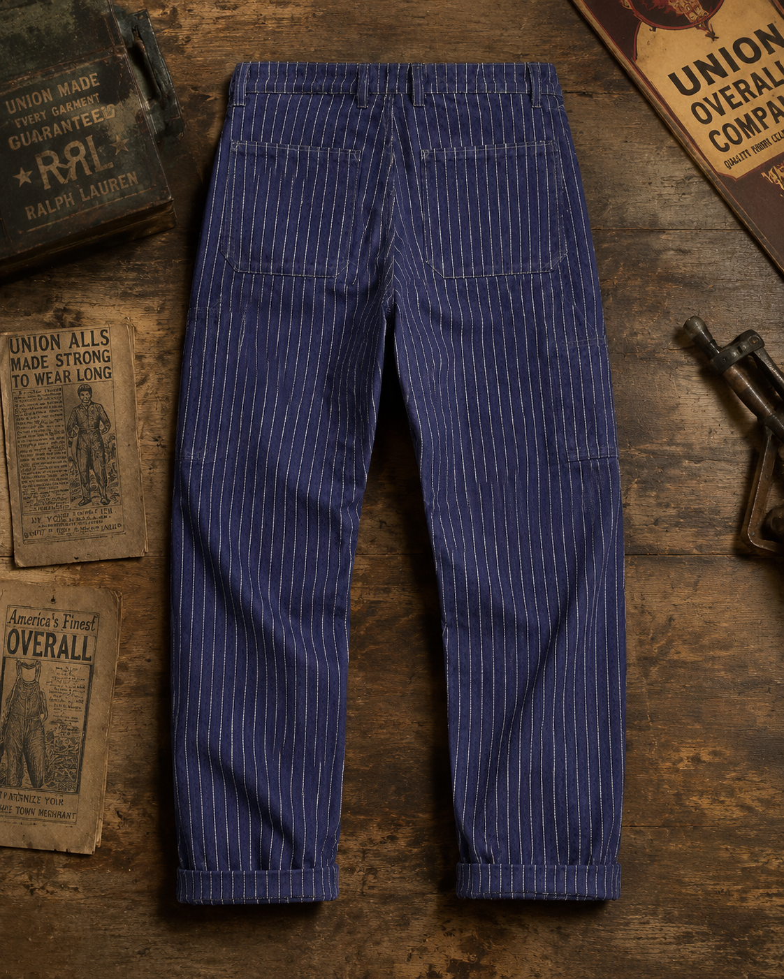Men's Vintage Wabash Stripe Work Pants Relaxed Straight Railroad Trousers
