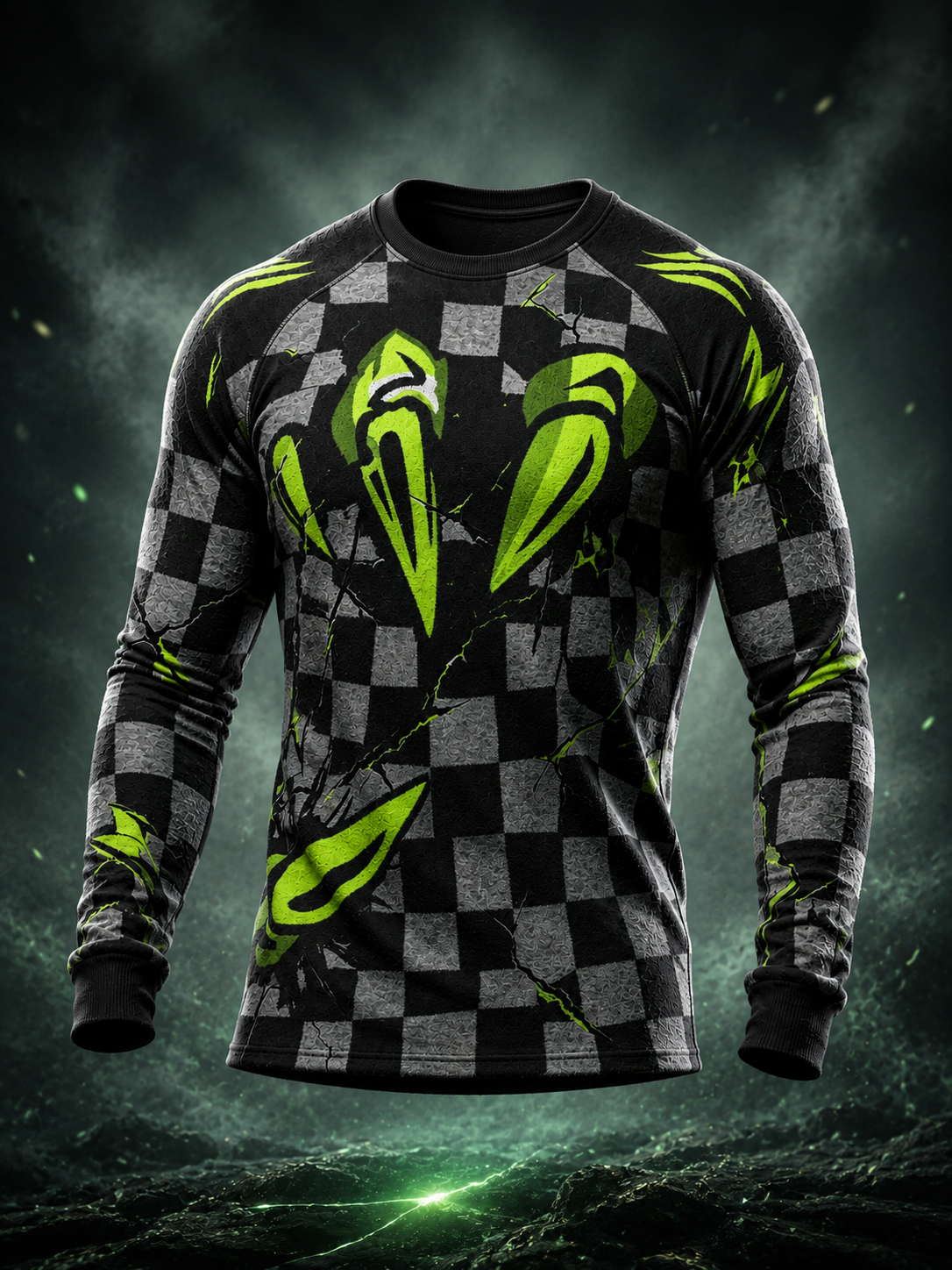 Men's Checkered and Claw Mark Print Lightweight Thermal Long Sleeve T-Shirt