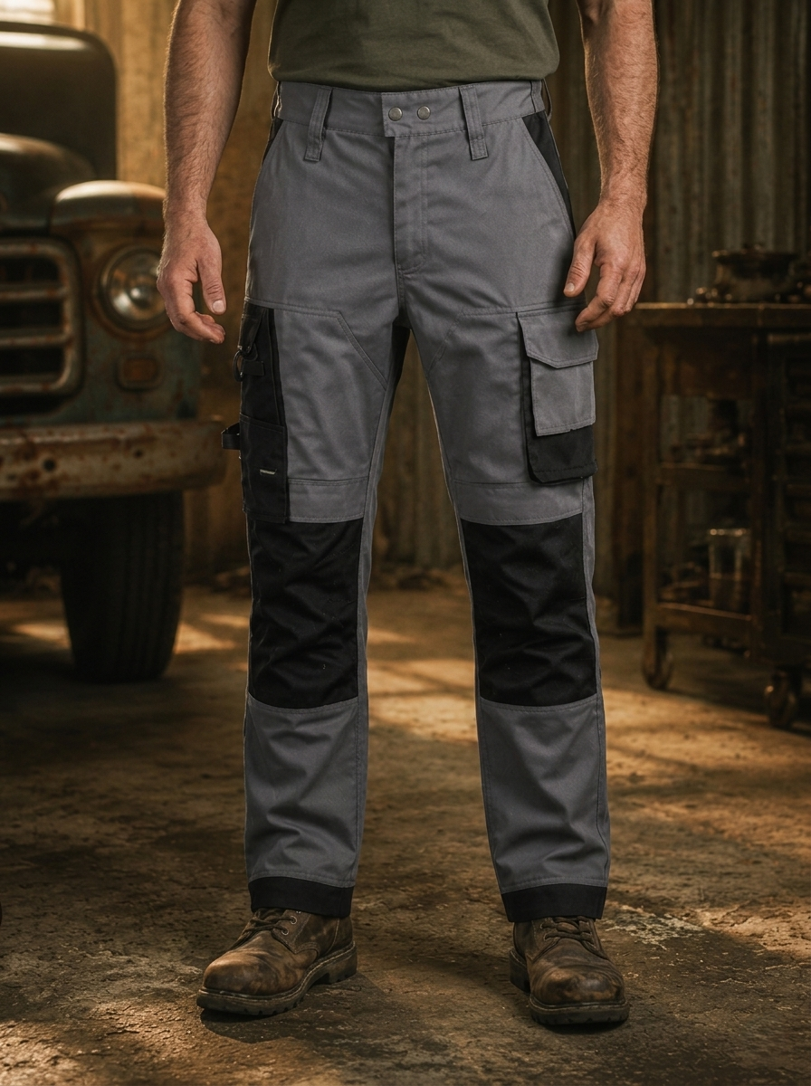 Men's Durable Reinforced Knee Outdoor Work Trousers with Multi-Pockets