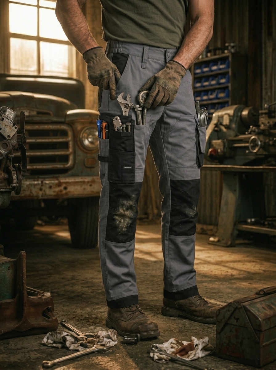 Men's Durable Reinforced Knee Outdoor Work Trousers with Multi-Pockets
