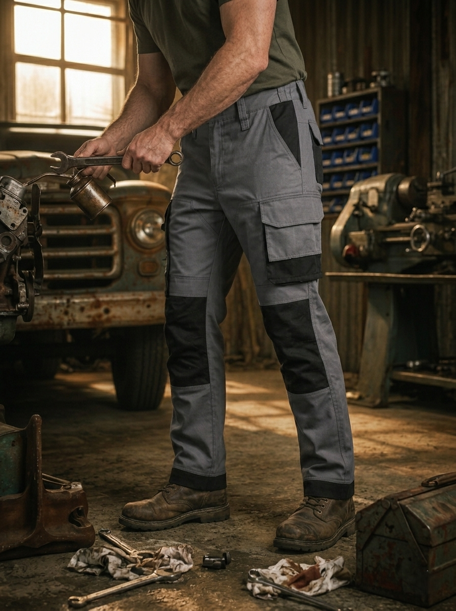 Men's Durable Reinforced Knee Outdoor Work Trousers with Multi-Pockets
