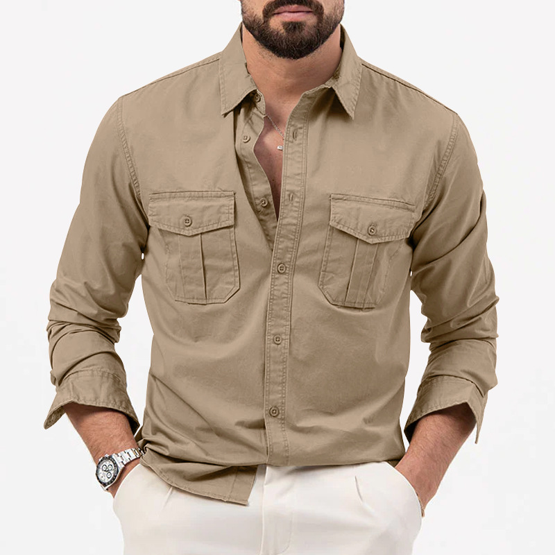 Men's Vintage Multi-Pocket Casual Long-Sleeve Shirt