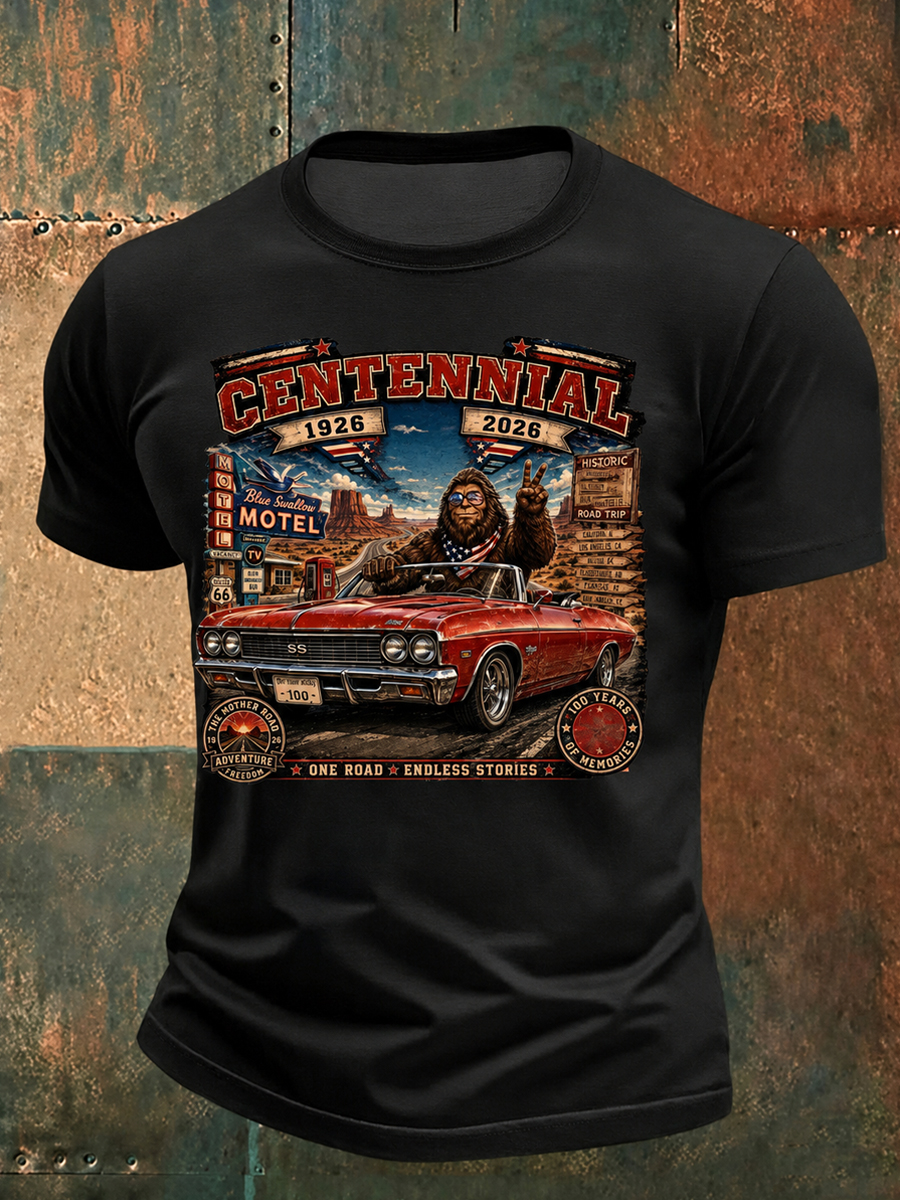 Men's Classic Highway Creature Red Car Print T-Shirt