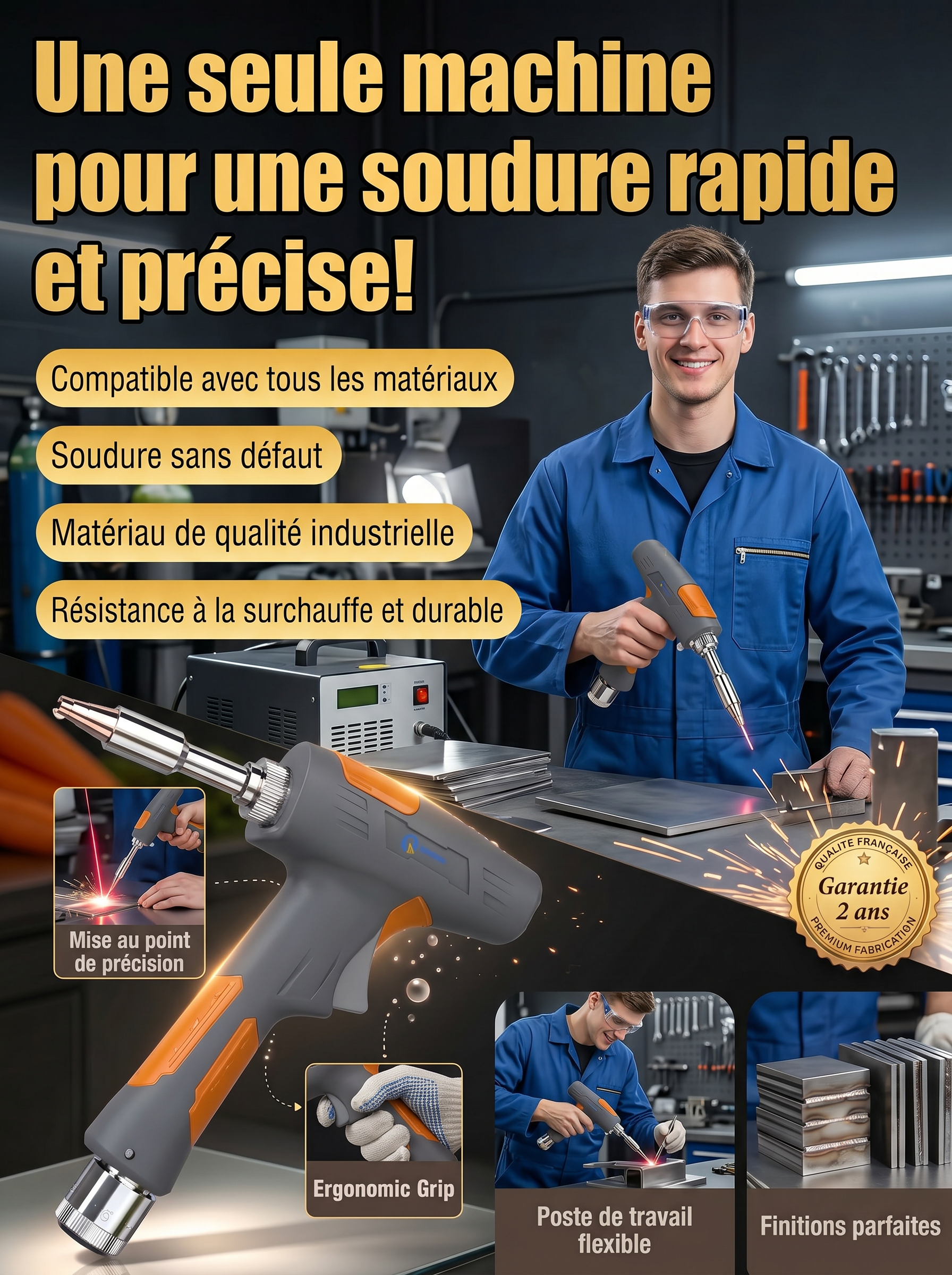 【90℃-480℃ réglable】soudeuse laser portative