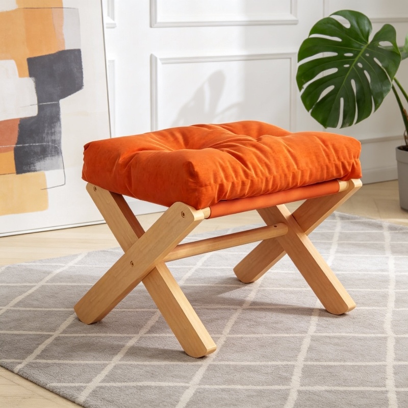 Tabouret d'entrée multifonction en bois massif avec coussin doux