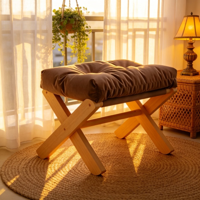 Tabouret d'entrée multifonction en bois massif avec coussin doux
