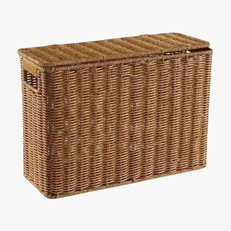 Boîte de rangement imitation rotin pour coin, haute et étroite, avec couvercle