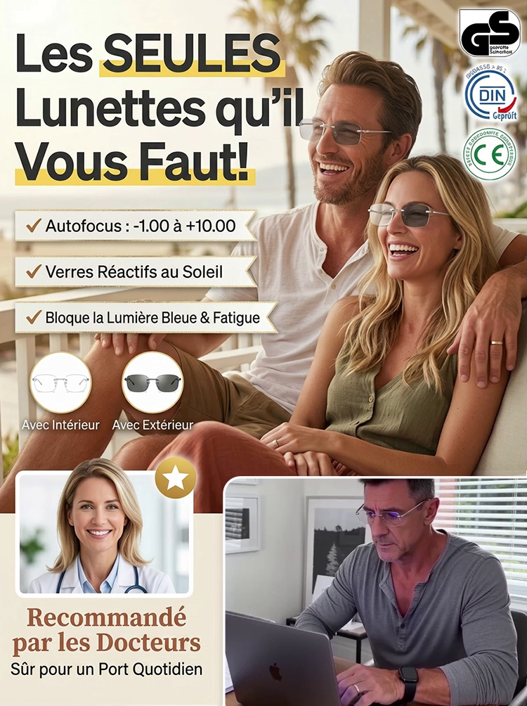 [Convient à tous les âges] Lunettes de lecture à verres photochromiques et à varifocaux sans monture