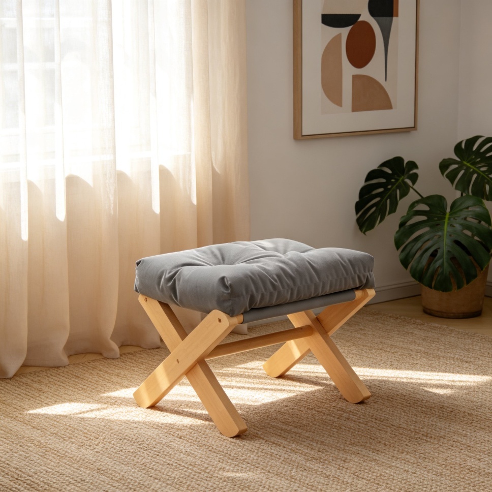 Tabouret d'entrée multifonction en bois massif avec coussin doux