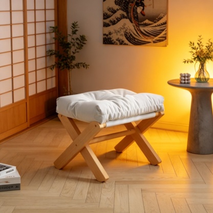 Tabouret d'entrée multifonction en bois massif avec coussin doux