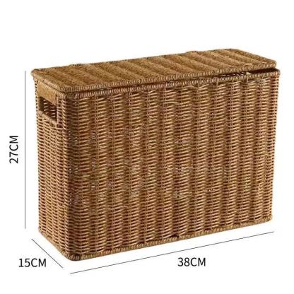 Boîte de rangement imitation rotin pour coin, haute et étroite, avec couvercle