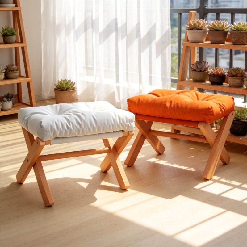 Tabouret d'entrée multifonction en bois massif avec coussin doux