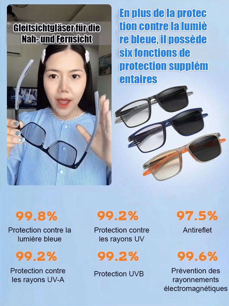 Lunettes de lecture sportives 2-en-1 anti-UV à verres photochromiques
