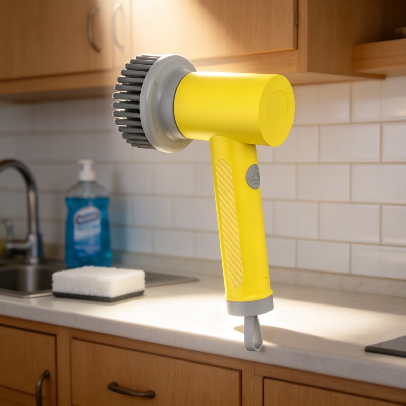 Electric cleaning brush scrubbing bathroom tiles