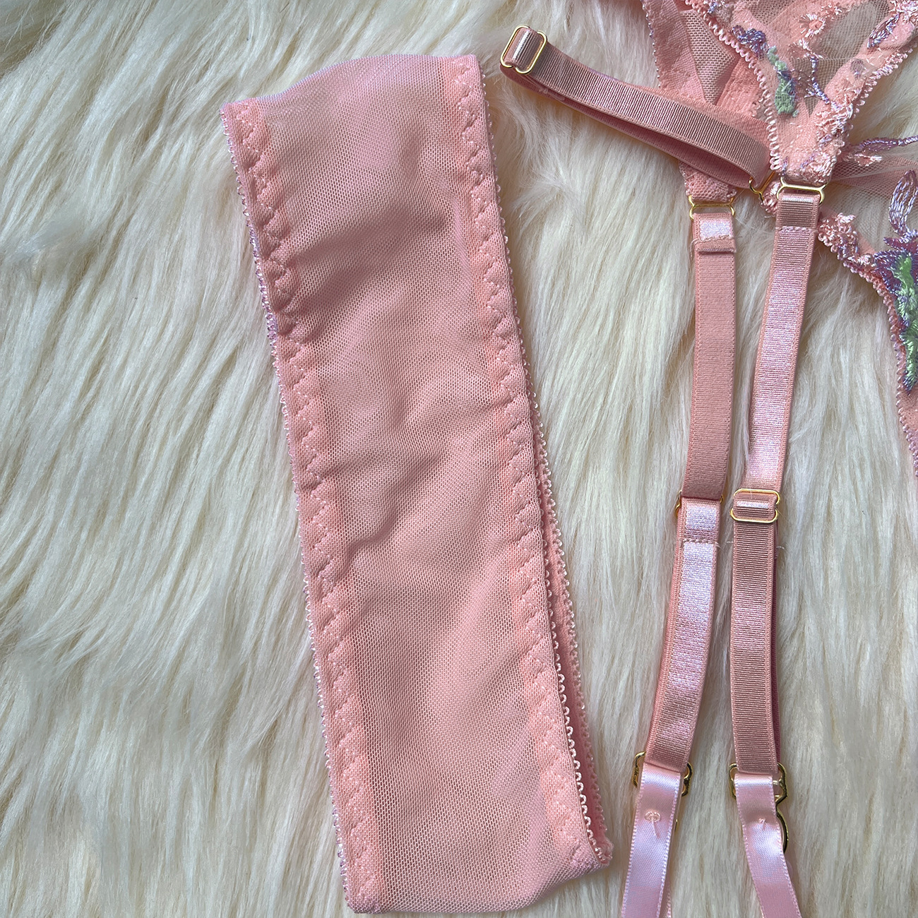 Embroidered Sexy Lingerie Three-Piece Lingerie Set with Mesh Embroidery and See-Through