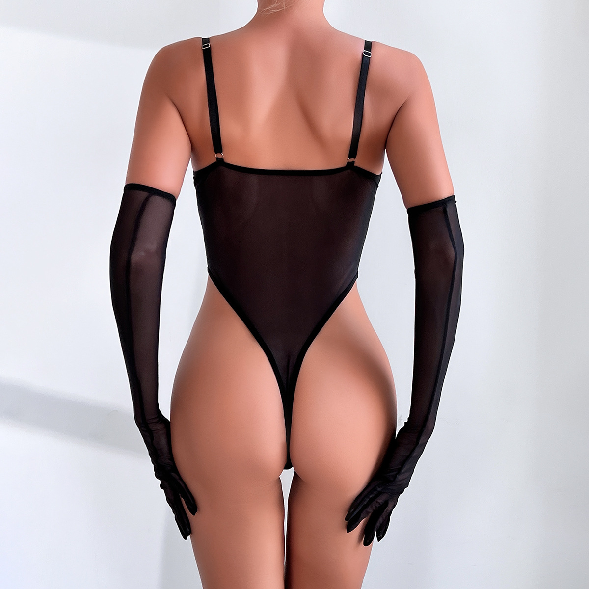 Sexy Sheer Minimalist Slim-Fit Women's Lingerie and Gloves Set