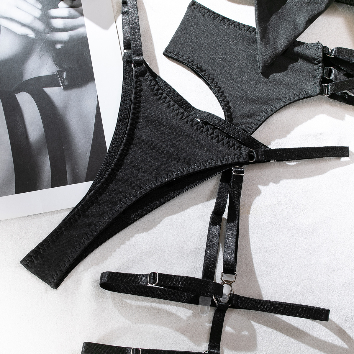 Temptation Garter Hollow Push Up Four Piece Sexy Lingerie Set