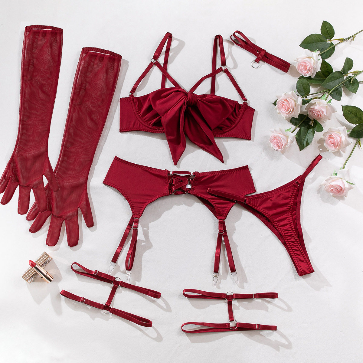 Temptation Garter Hollow Push Up Four Piece Sexy Lingerie Set