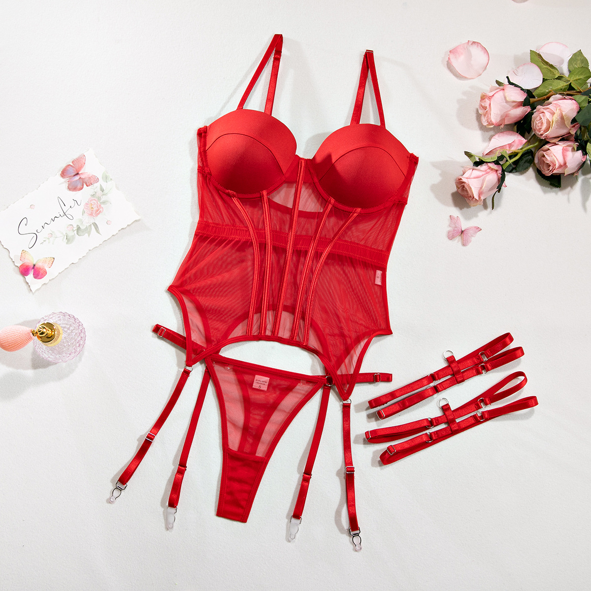 Mesh Breathable Body Shaping Split Suit – Steel Ring Gathered with Leg Rings