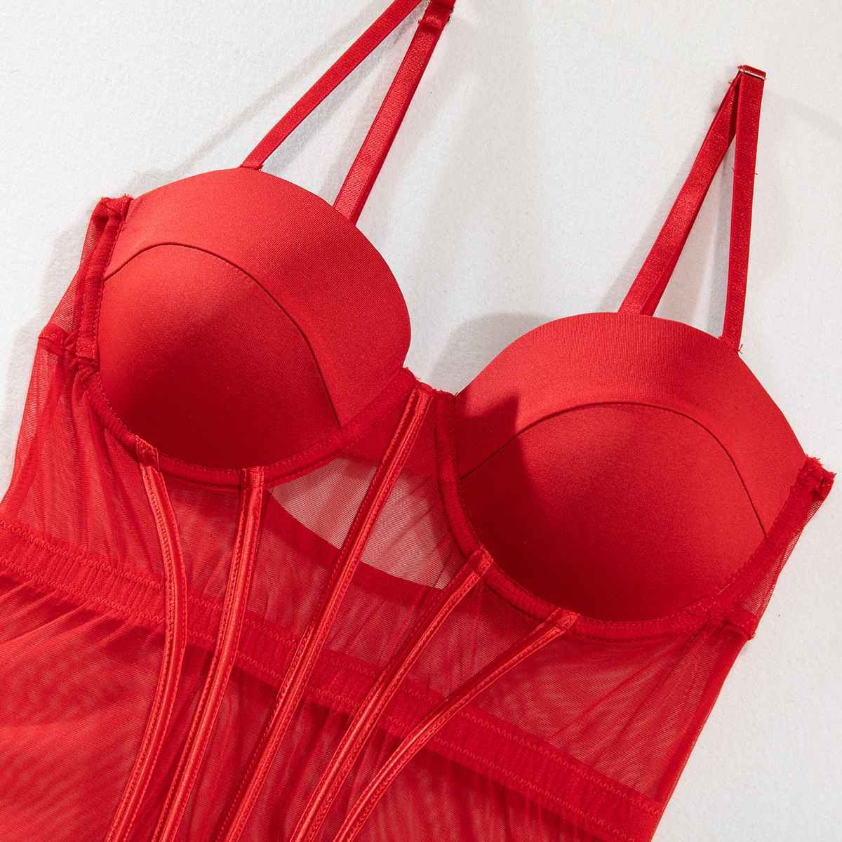 Mesh Breathable Body Shaping Split Suit – Steel Ring Gathered with Leg Rings