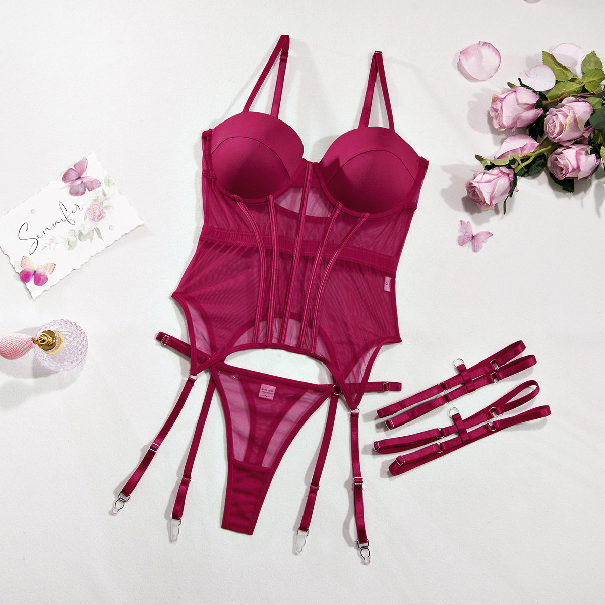 Mesh Breathable Body Shaping Split Suit – Steel Ring Gathered with Leg Rings