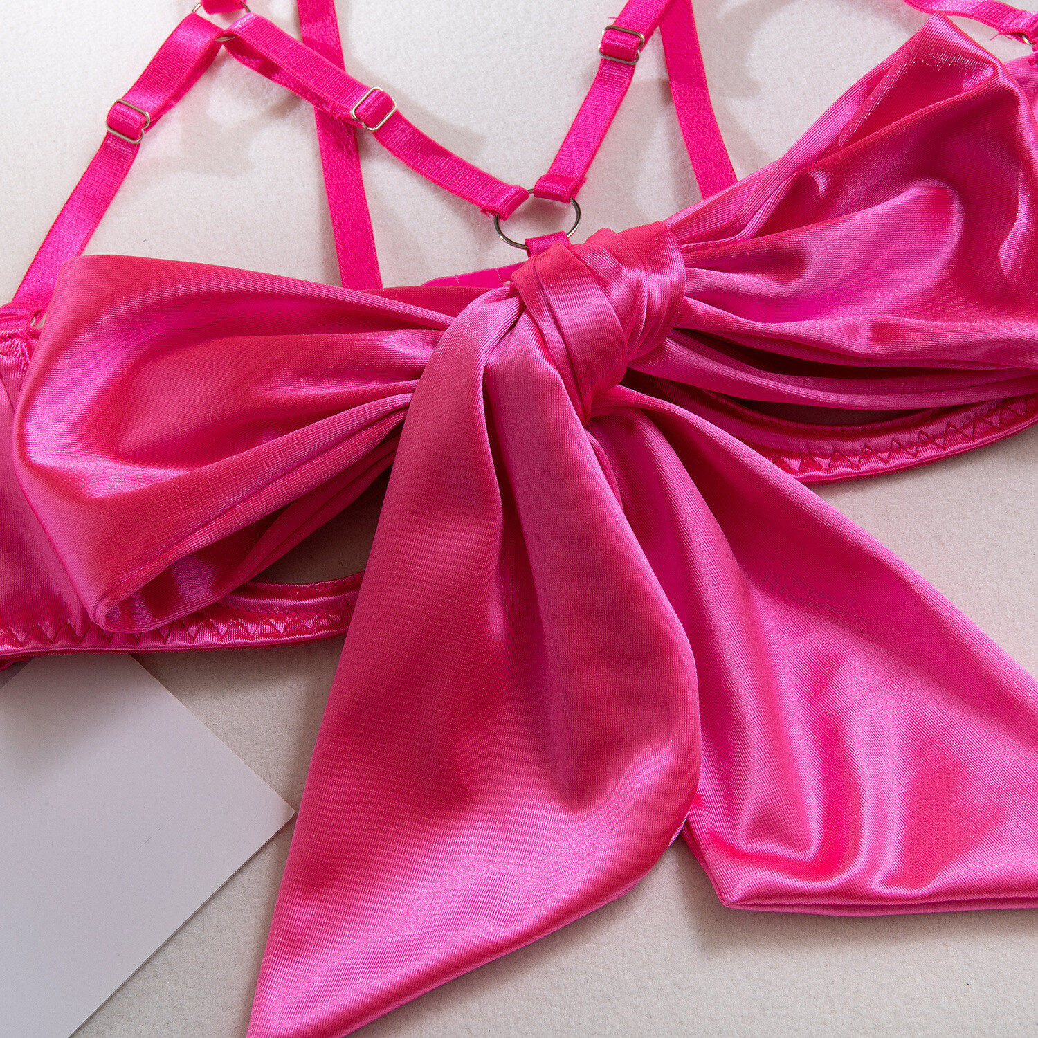 Hollow Steel Ring Open Bust Satin Ribbon Leg Rings Sexy Lingerie