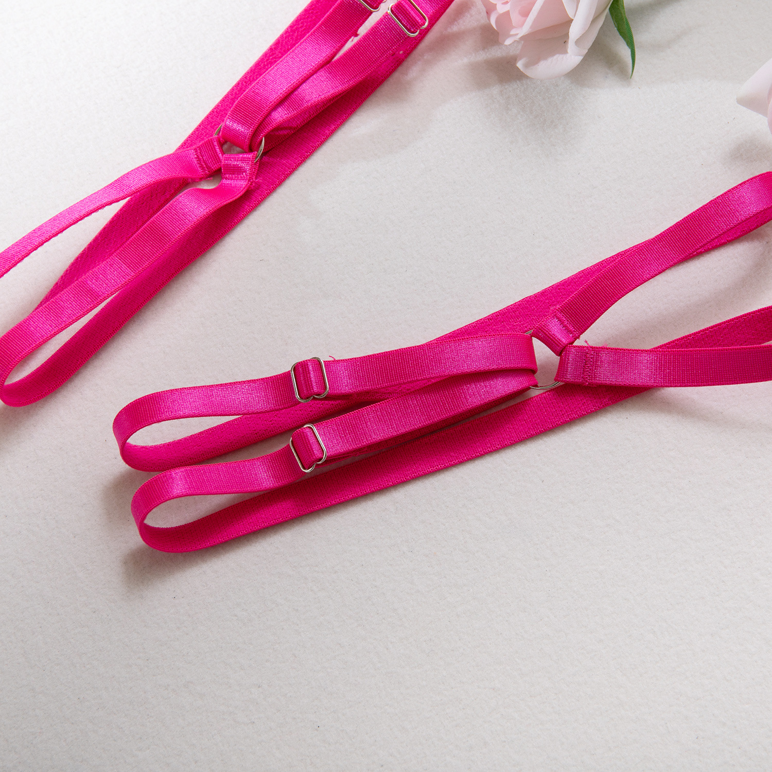 Hollow Steel Ring Open Bust Satin Ribbon Leg Rings Sexy Lingerie