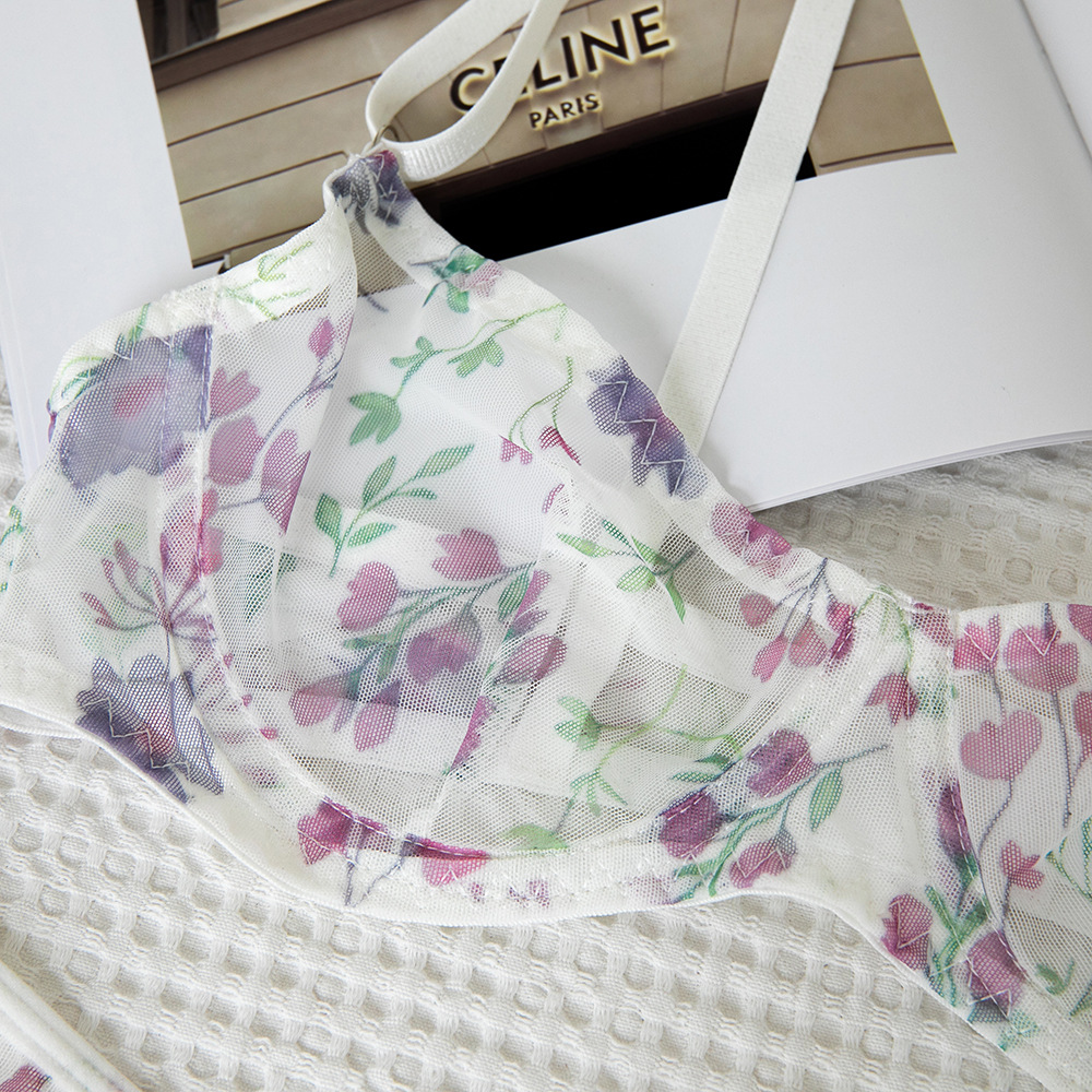 Sheer Mesh Printed Push-Up Bra and Panty Set Sexy Lingerie