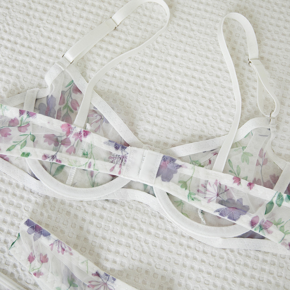Sheer Mesh Printed Push-Up Bra and Panty Set Sexy Lingerie