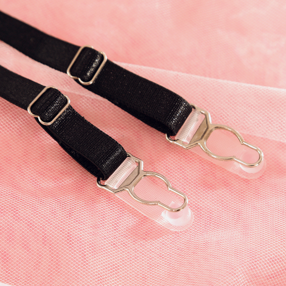 Mesh Embroidered Hanging Chain Suspenders Hollow Cross Sexy Lingerie Four Piece Set