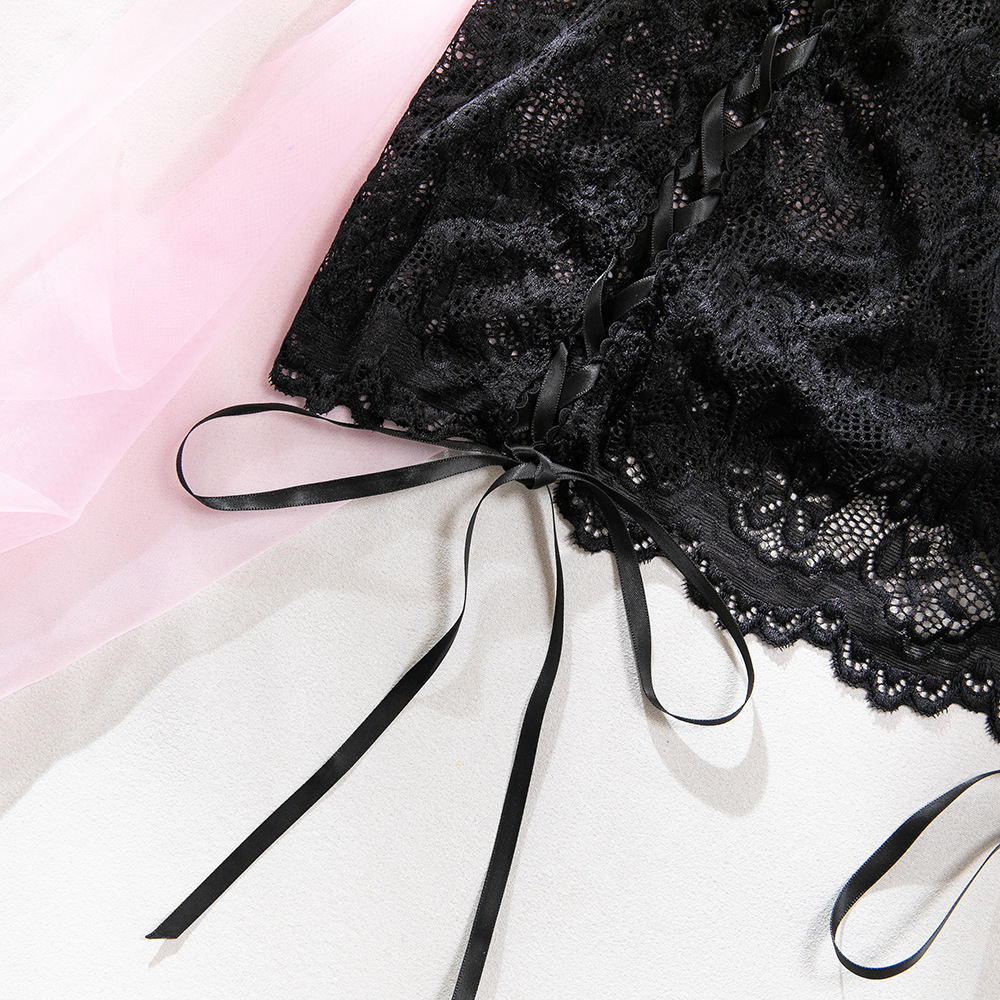 Lace Thin Hollow Steel Ring Push Up Bra Drawstring Hip Skirt Underwear Set