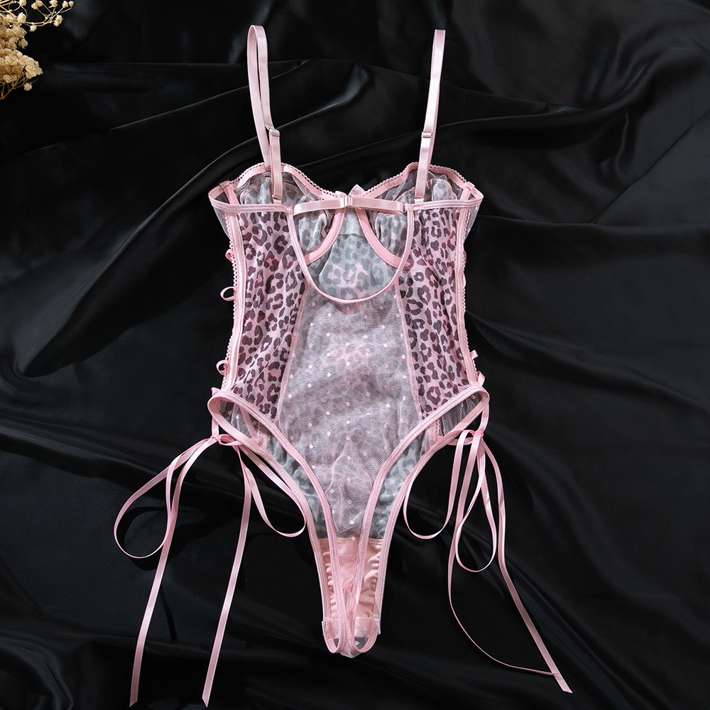 Pink Leopard Print Jumpsuit Chest Bow Tie Party Nightclub Wear