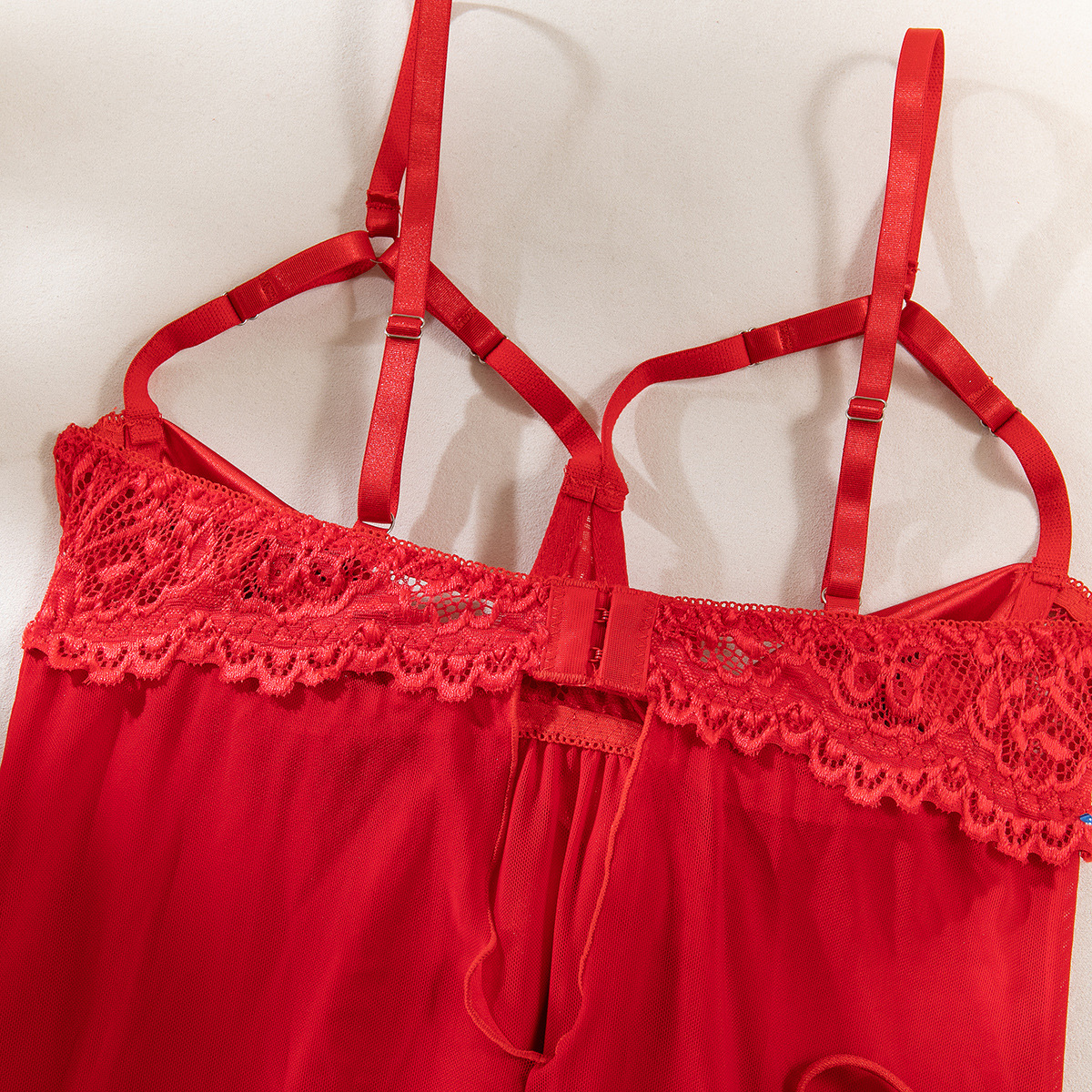 Satin Bow See-Through Mesh Lace Dress – Open Bust, Flirty Temptation