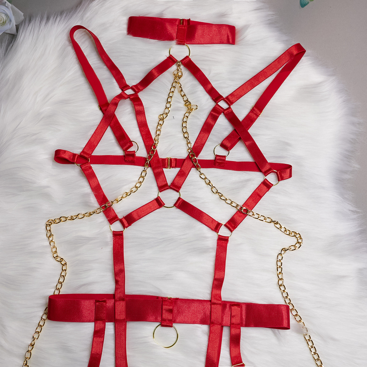 Tempting Role-Playing Chain 4-Piece Sexy Lingerie Set