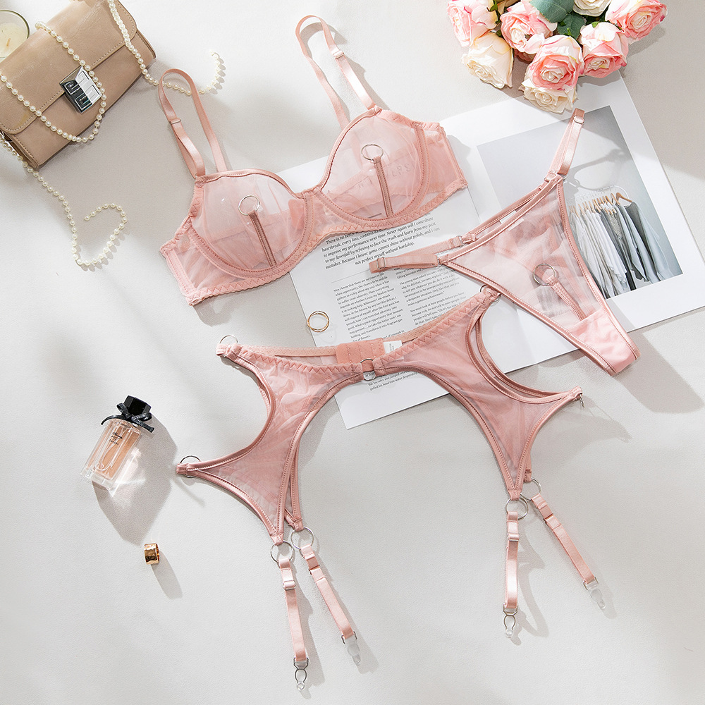 See-Through Push-Up Mesh Bra Set – High Elastic, with Matching Breast Ring