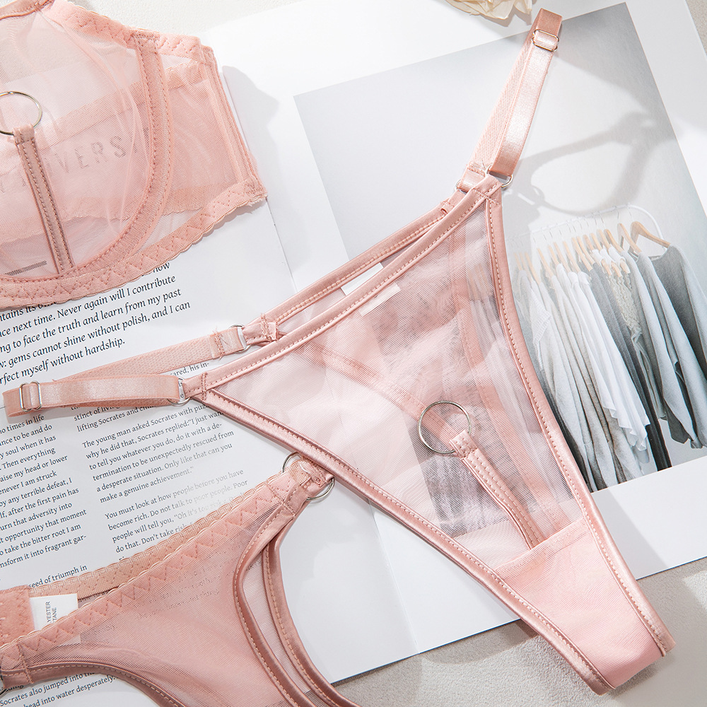 See-Through Push-Up Mesh Bra Set – High Elastic, with Matching Breast Ring