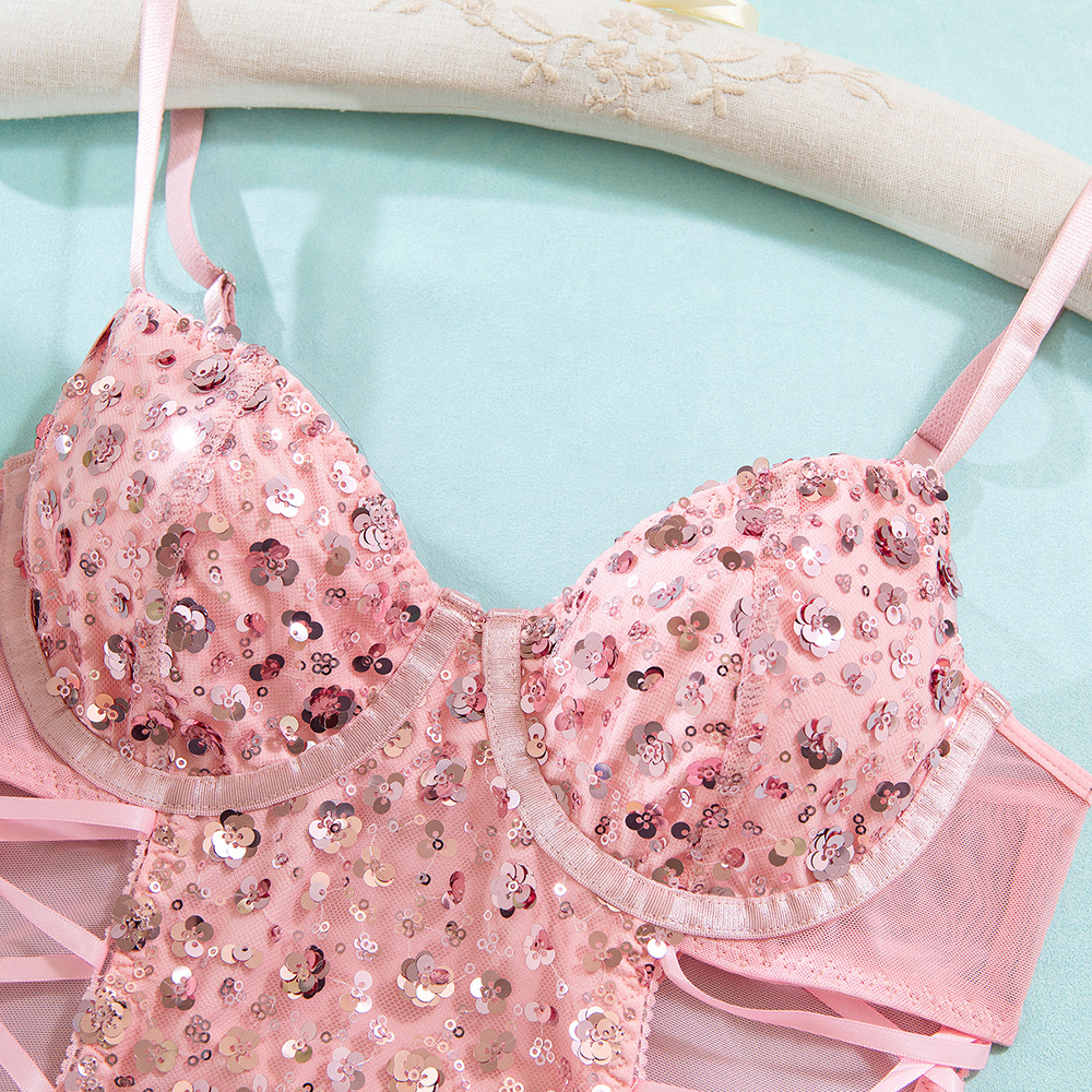 Pink Sequin Heavy Craftsmanship Jumpsuit – Push-Up, Hip Lift, Waist Shaping, Butterfly Strap