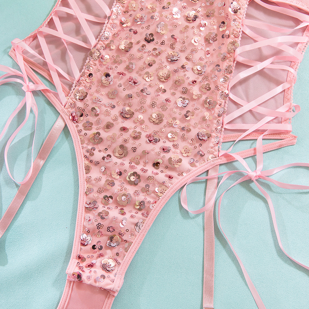 Pink Sequin Heavy Craftsmanship Jumpsuit – Push-Up, Hip Lift, Waist Shaping, Butterfly Strap