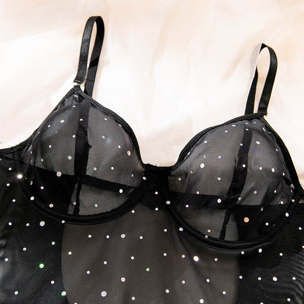 Sequined Steel Ring See-Through Dress – Gathered, Hip Lift, with Gloves & Rope