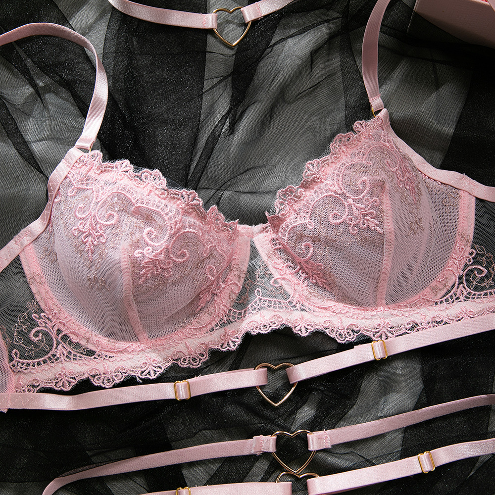 Pink Embroidered Halter Neck Lingerie Set – Sexy Gathered, Comfortable Love Design