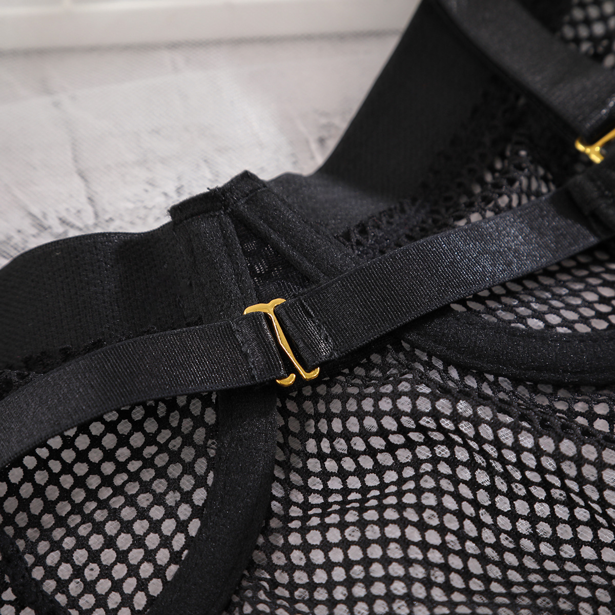 Mesh Metal Halterneck Jumpsuit – Slim Gathered, Sexy Design