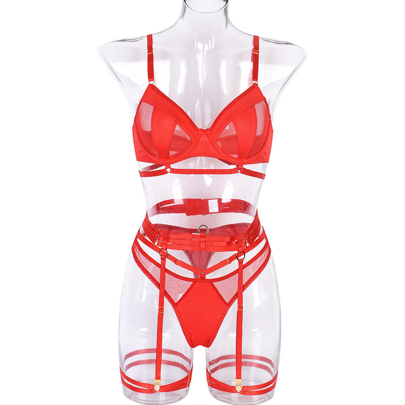 Heavy Craftsmanship 4-Piece Sexy Lingerie Set – Gathered Hollow Mesh Design