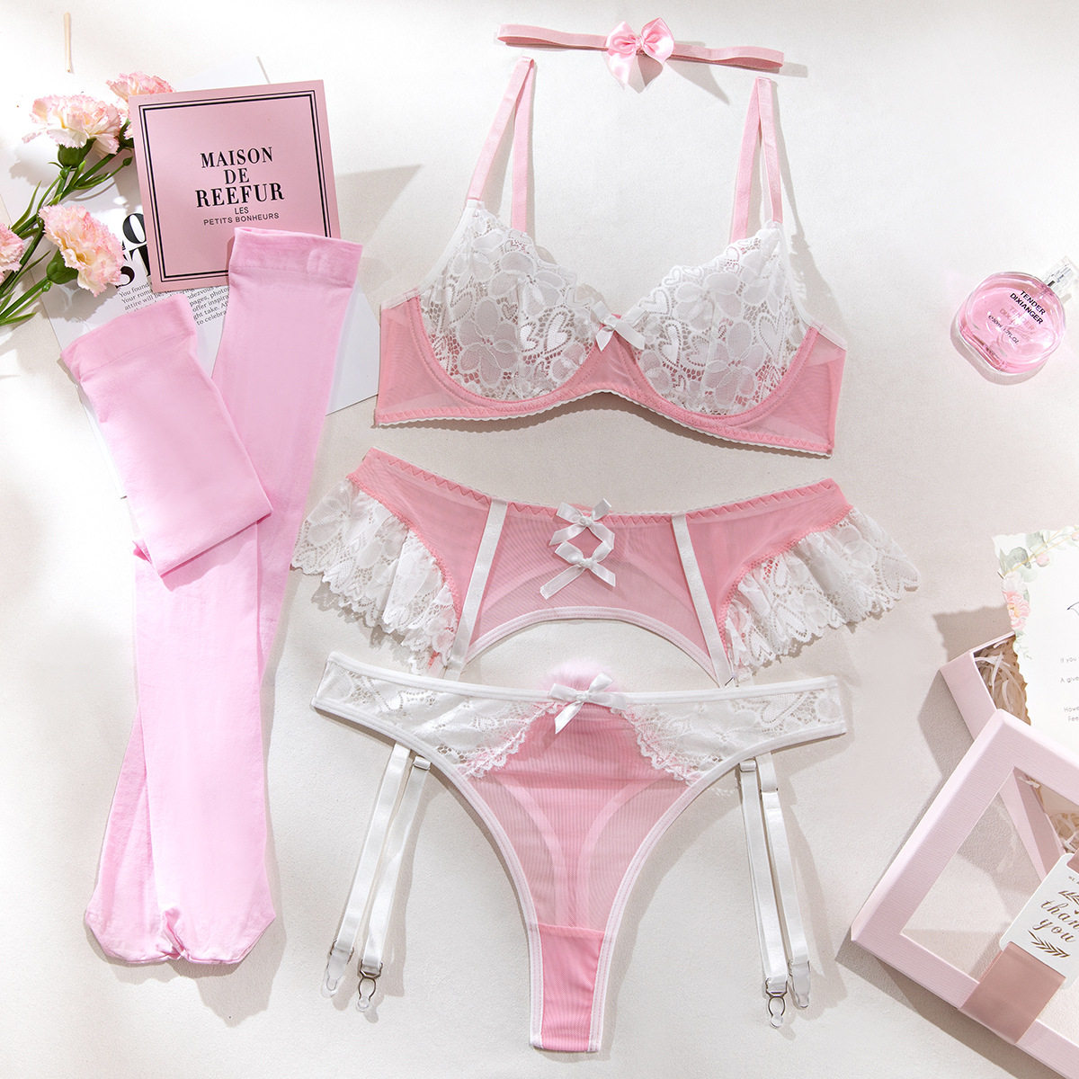 Sexy Lace Bra And Mesh Patchwork Nurse Outfit Lingerie Set