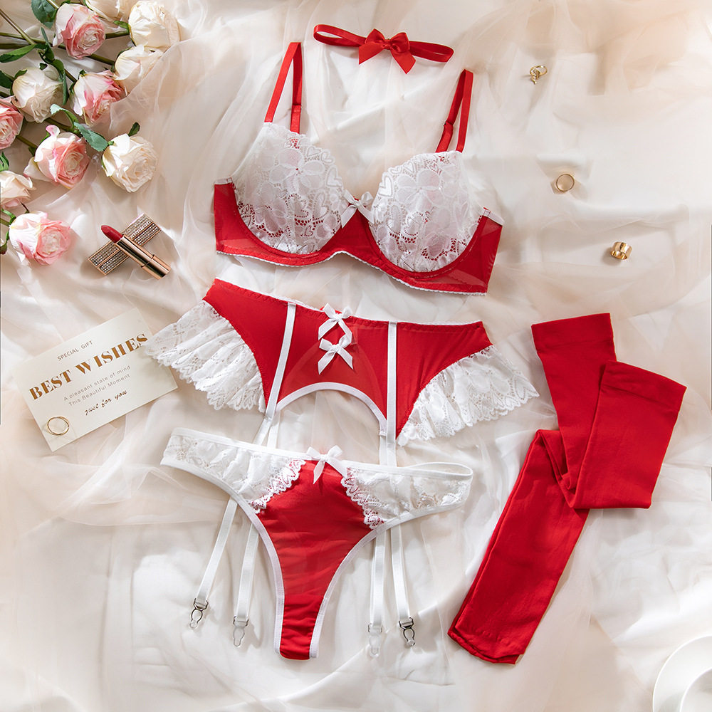 Sexy Lace Bra And Mesh Patchwork Nurse Outfit Lingerie Set