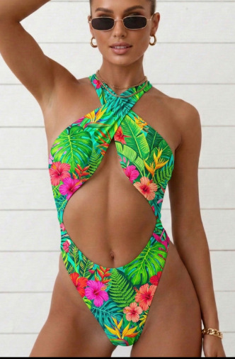 2026 One-Piece Bikini – Tight Neck, Backless, Sexy Solid Color