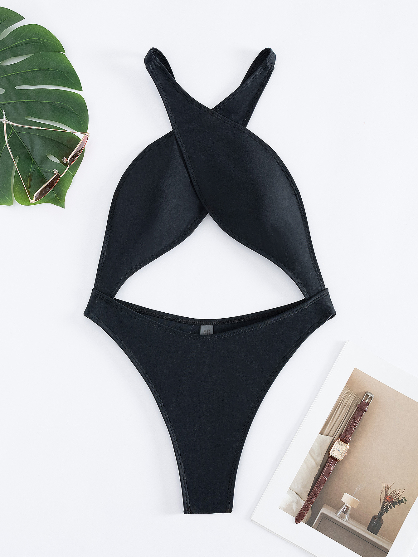 2026 One-Piece Bikini – Tight Neck, Backless, Sexy Solid Color