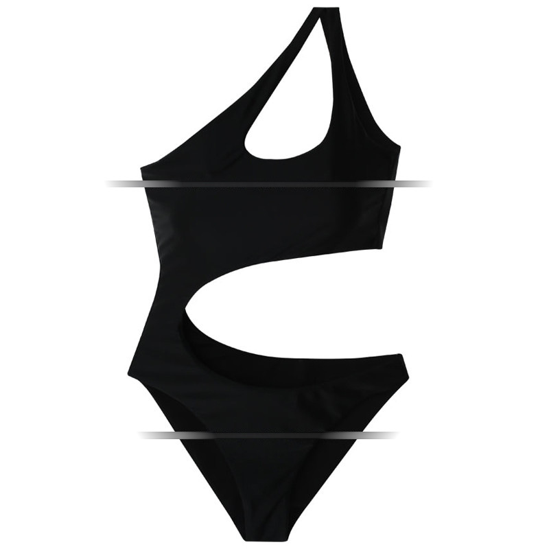 Sexy One-shoulder Hollow Solid Color Swimsuit Hot Spring Resort Swimsuit