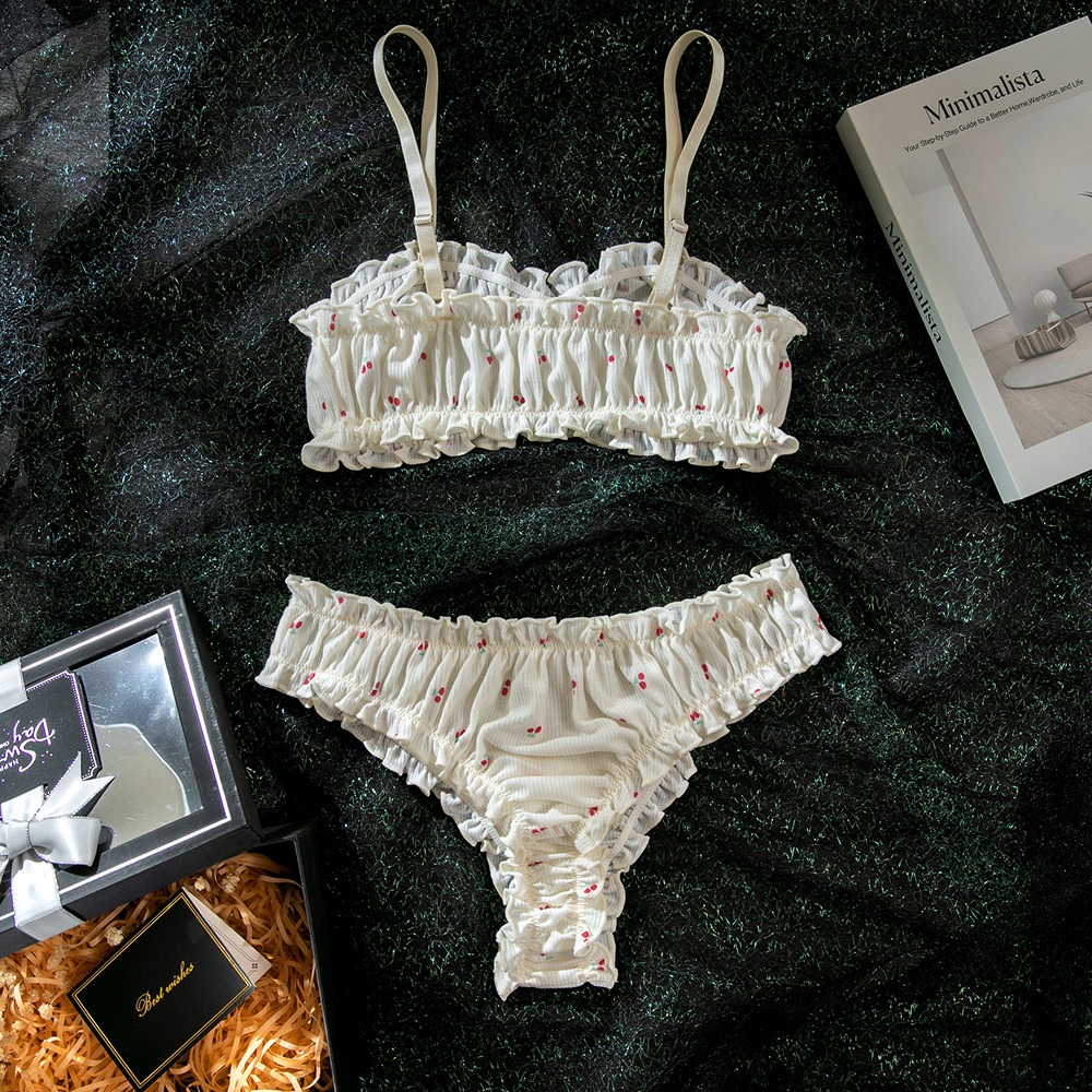 Products Sexy Push-up Comfortable Printed Gathered Ruffled Heavy-duty Underwear Set For Women