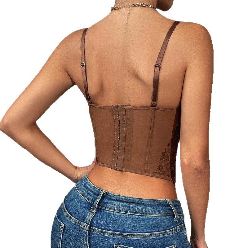 New Black Lace Splicing Suspender Corset – Sexy Slim Fit Bra Top