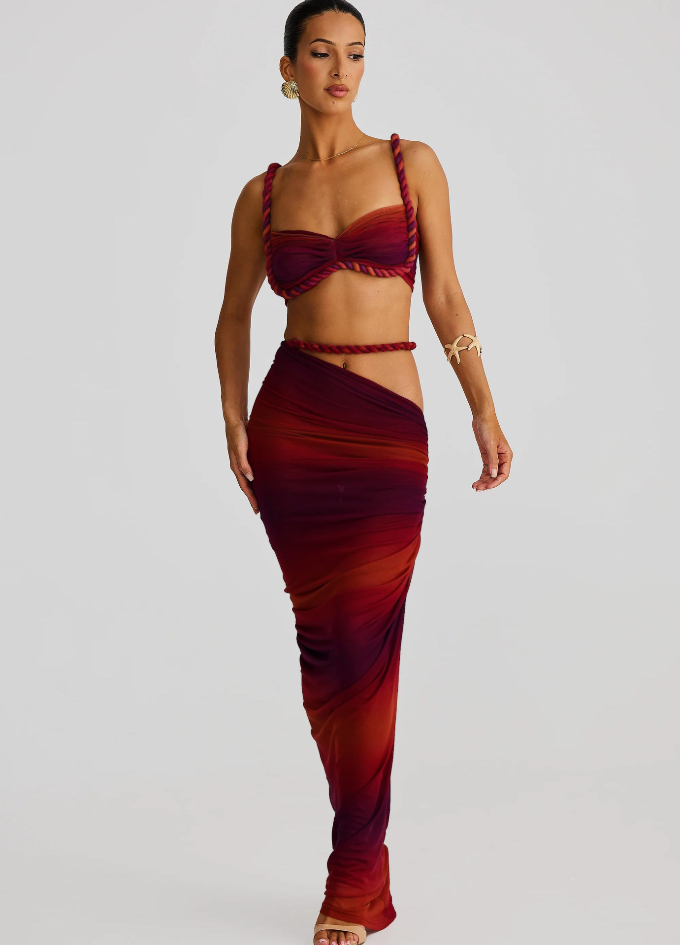 Spring New Pure Color Backless Suspender Vest & Hip Skirt Set